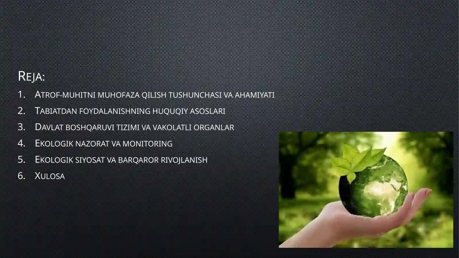 Reja: Atrof-muhitni muhofaza qilish 2