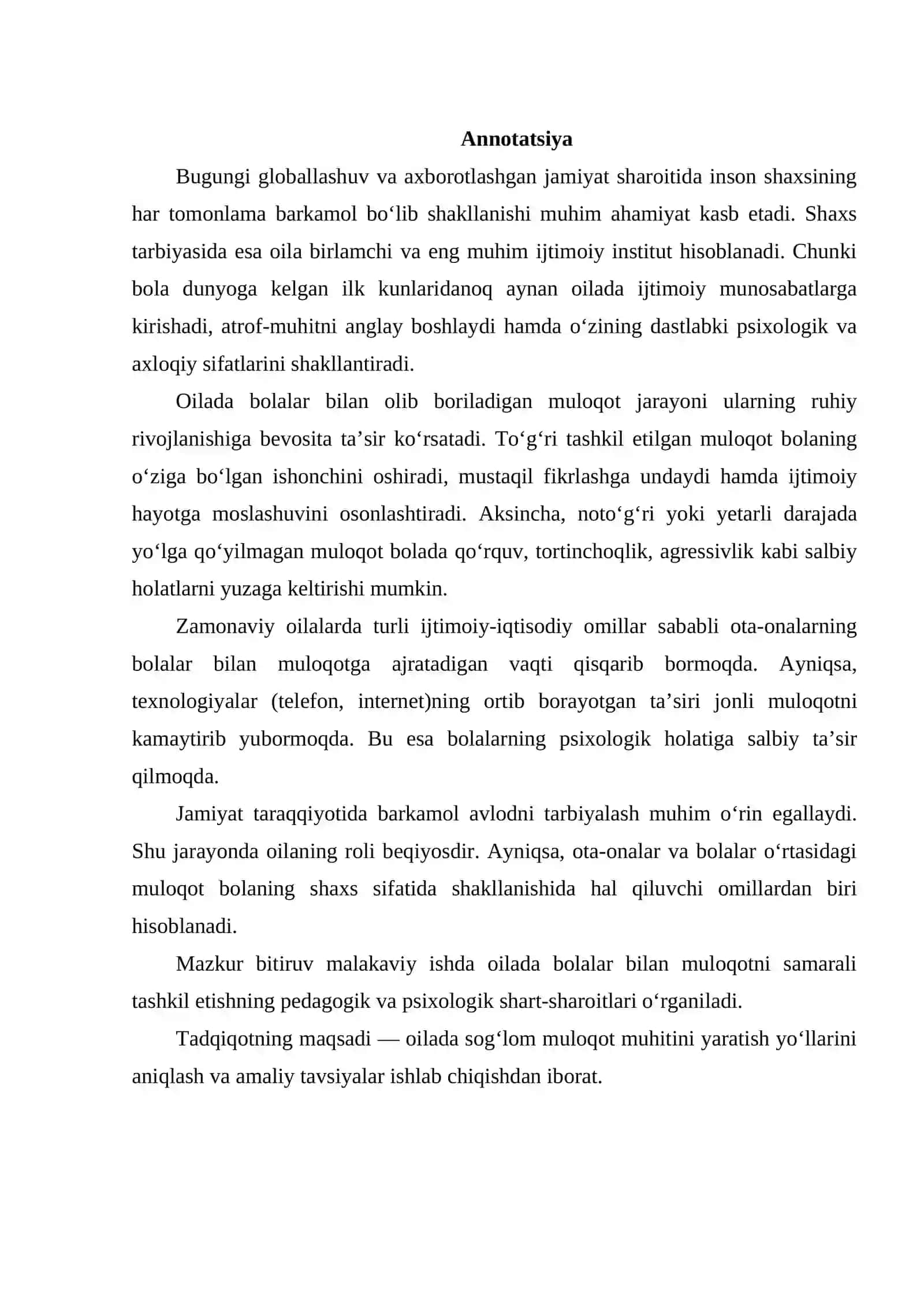 OILADA BOLALAR BILAN MULOQOTNI YO‘LGA QO‘YISHNING PEDAGOGIK-PSIXOLOGIK SHART-SHAROITLARI 2