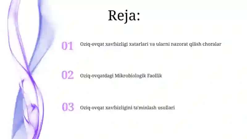 Oziq ovqat mahsulotlarining biologik va mikro biologik xavfsizligini ta'minlash va mikro organizmlar faoliyatini o'rganish 2