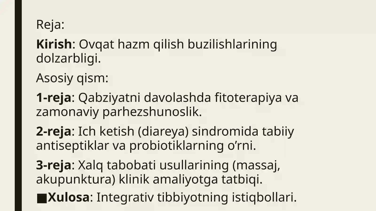 Qabziyat, ich ketish sindromlarida xalq tabobatidagi zamonaviy integratsiyasi 2
