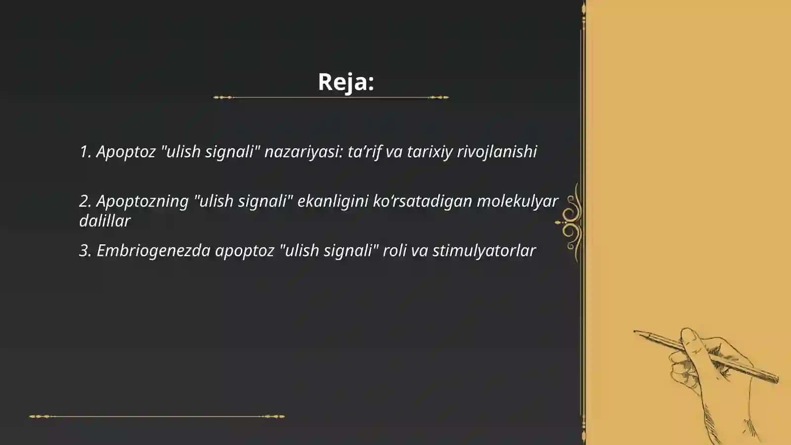 Apoptoz "Ulish signali" ekanligi to'g'risida. Apoptoz stimulyatori va ingibitori 2