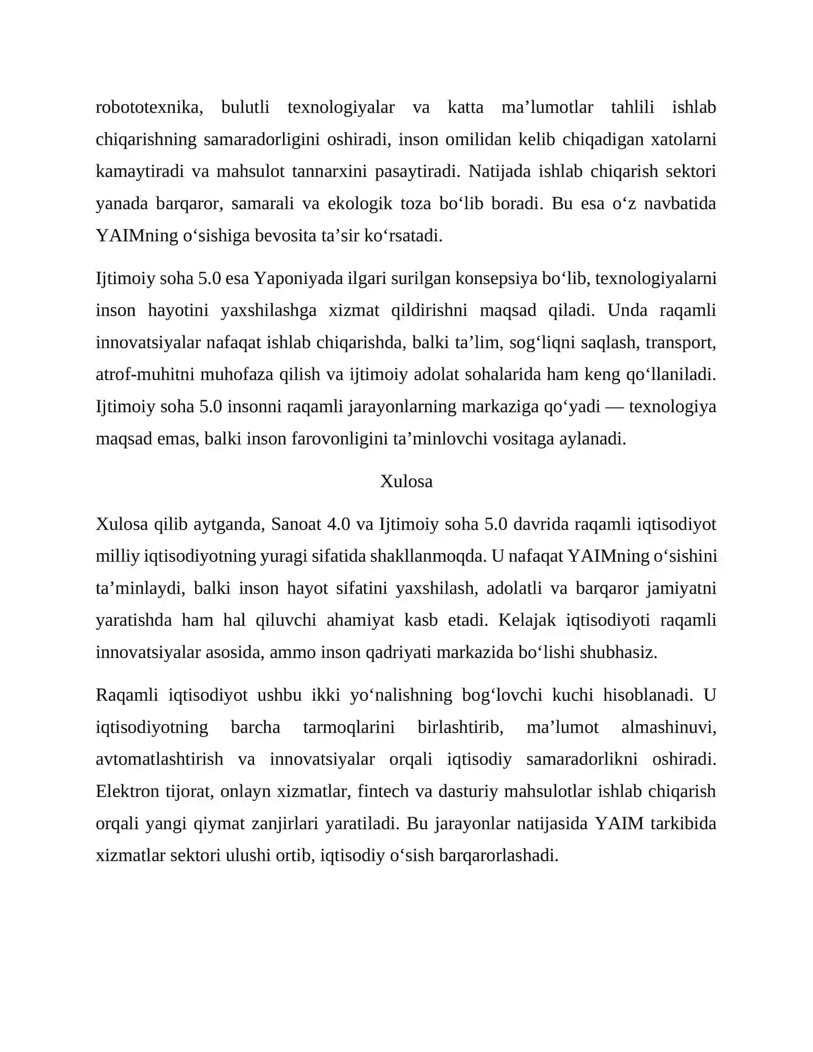 Raqamli Iqtisodiyot va YAIM o’sishi 2