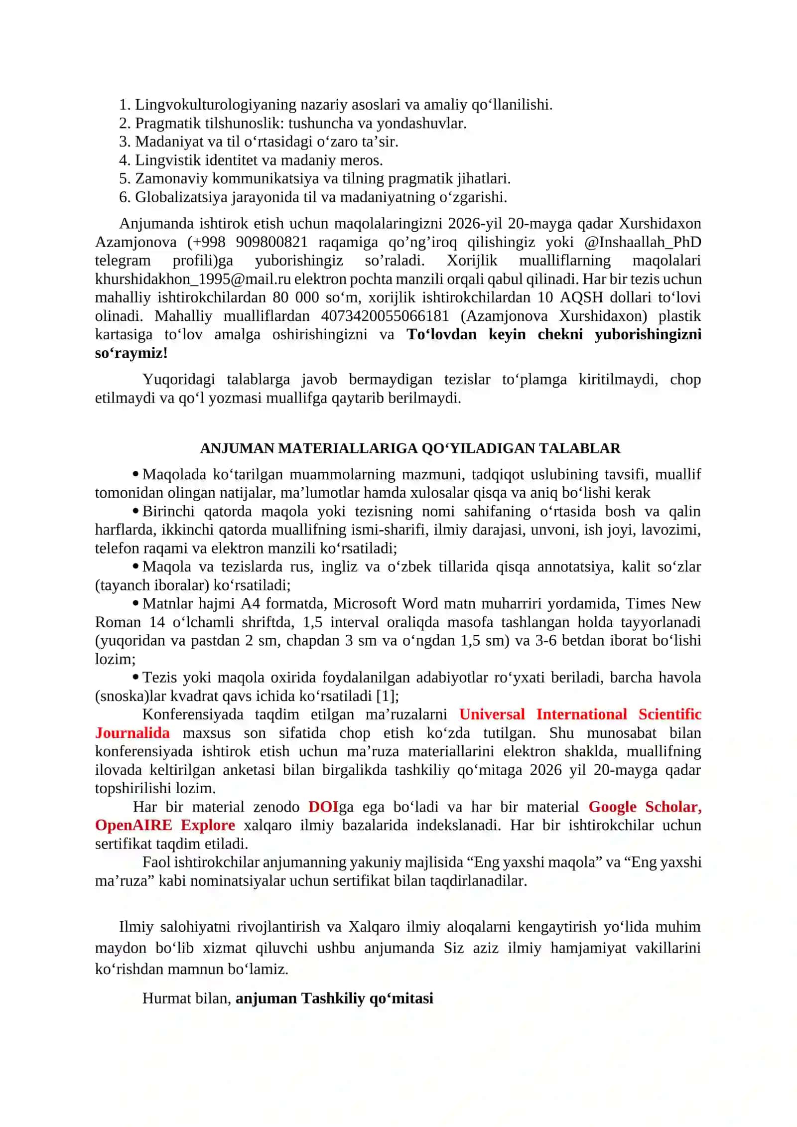 Dunyo tilshunosligida lingvokulturologiya, pragmalingvistika sohalarining dolzarb muammolari 2