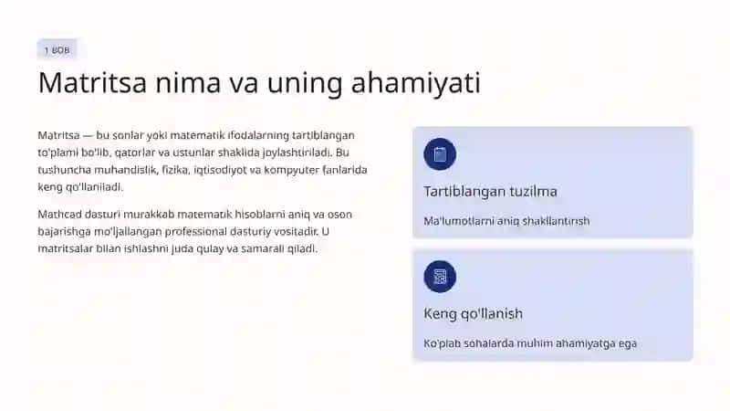 Mathcad dasturida Matritsa ustida amallarni hisoblash 2