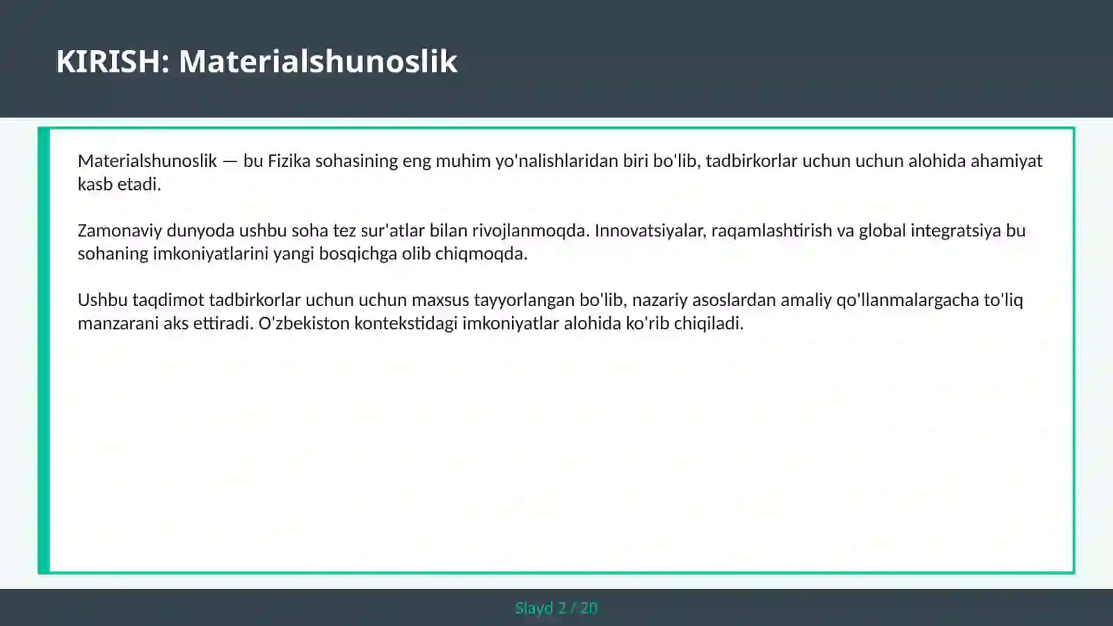 Materialshunoslik 2