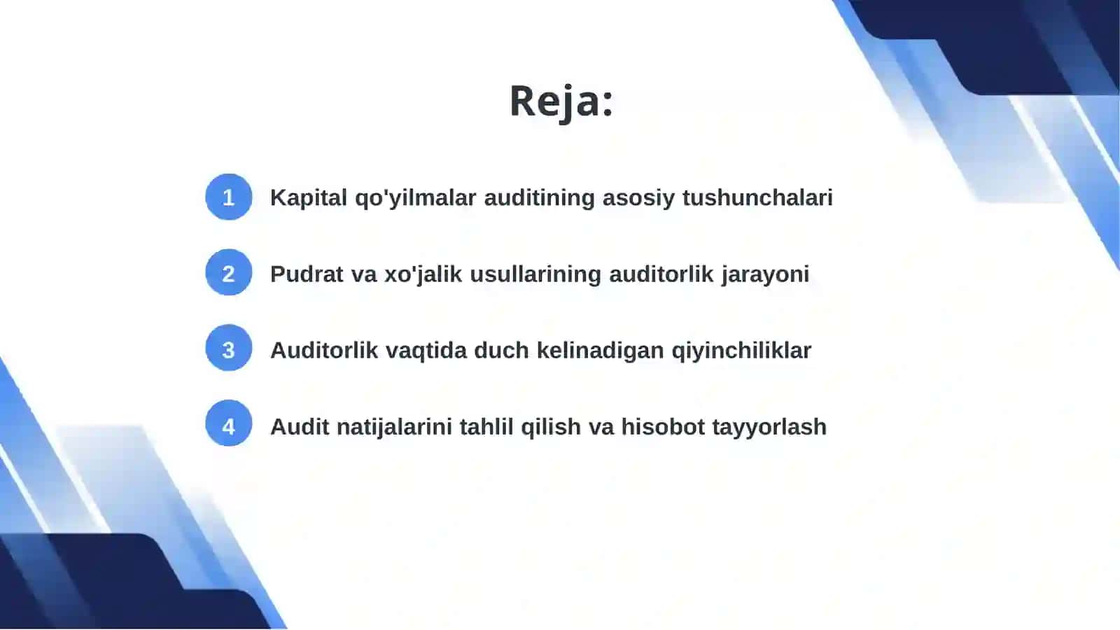 Pudratvaxo'jalik usuli dabajariladigan kapital qo'yilmalar auditini asosiy tushunchalari 2