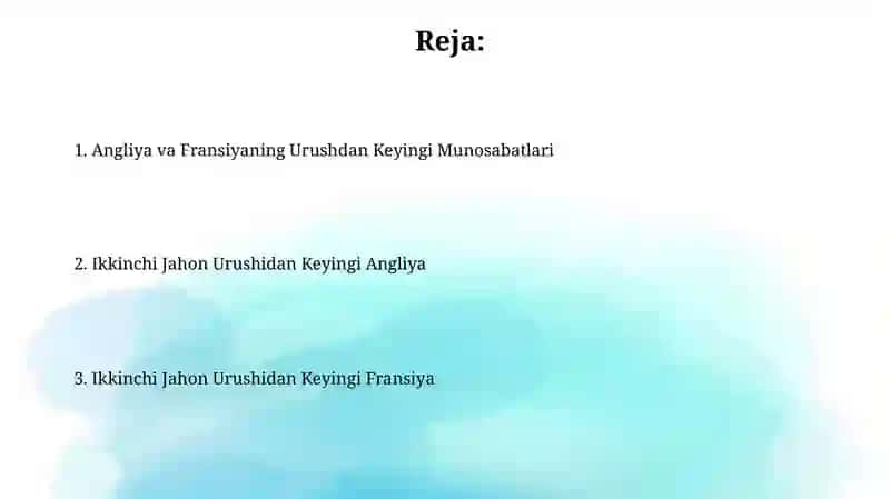 Angliya va Fransiyaning Urushdan Keyingi Munosabatlari 2