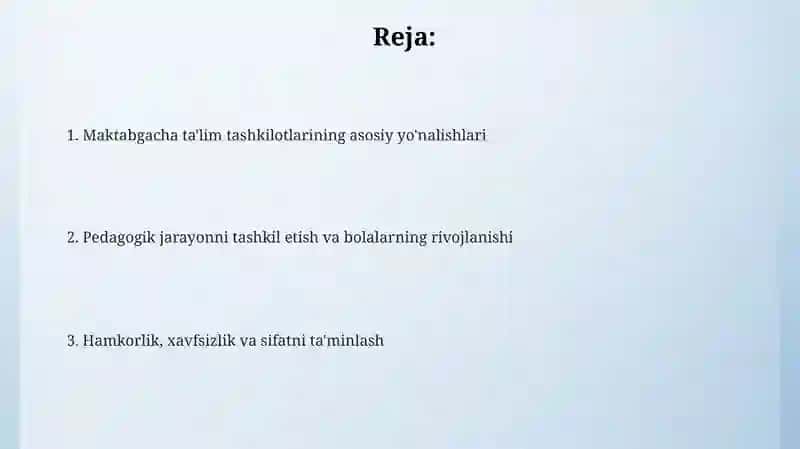 Ota onalar maktabgacha talim tashkilotidagi tarbiyaviy ishlar bilan tanishtirish 2