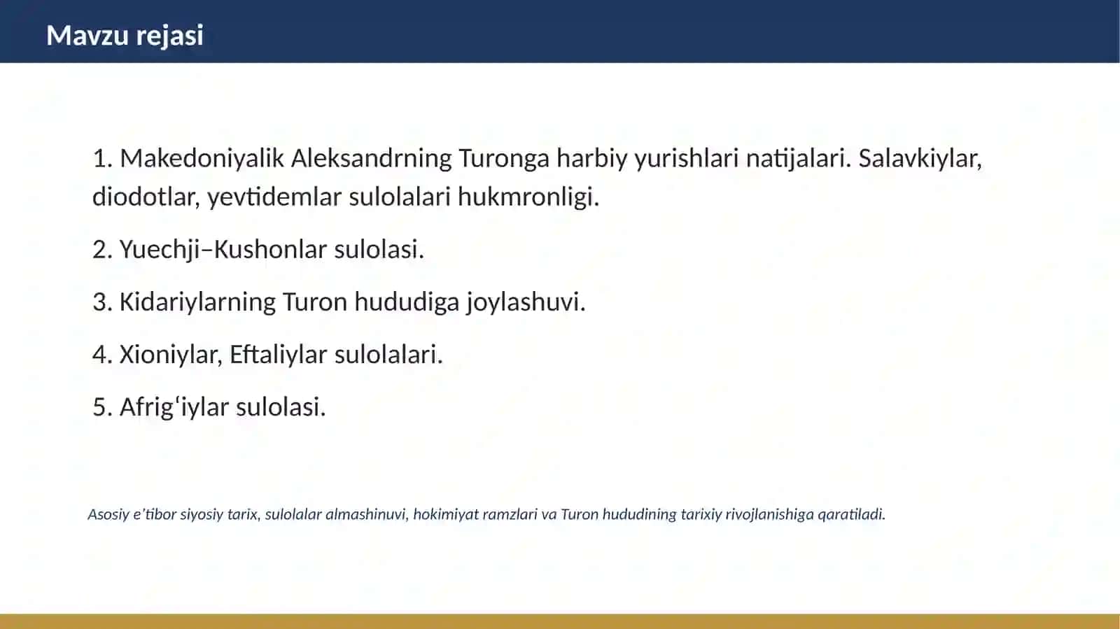 QADIMGI VA ILK O‘RTA ASRLAR DAVRLARI SULOLALARI 2