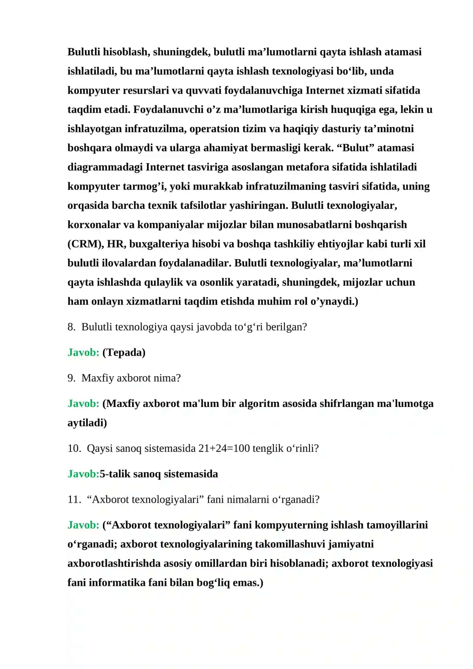 TEST.ARGOS.UZ PLATFORMASIDAGI SAVOLLAR 2