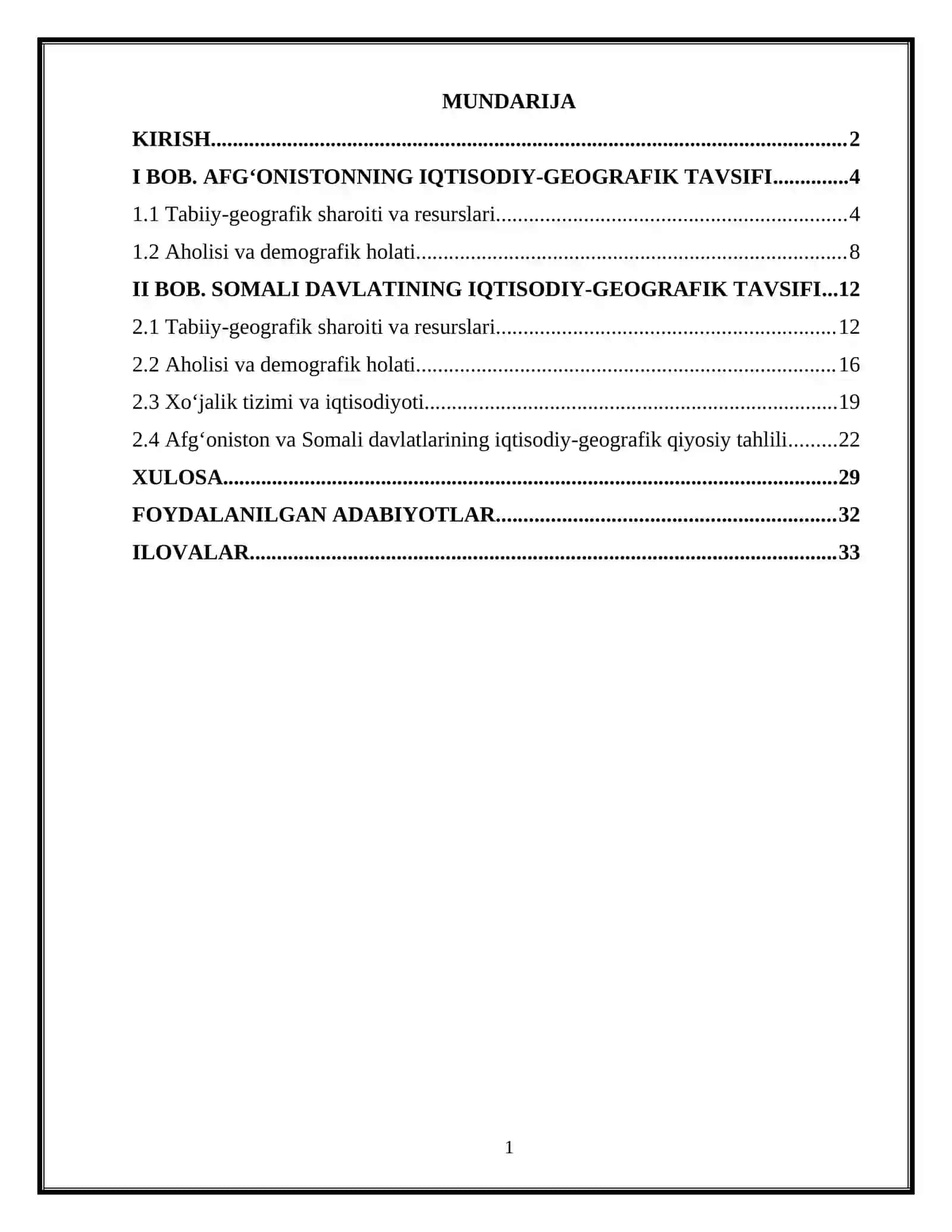 Afg’oniston va Somali davlatlariga iqtisodiy geografik tavsif 2