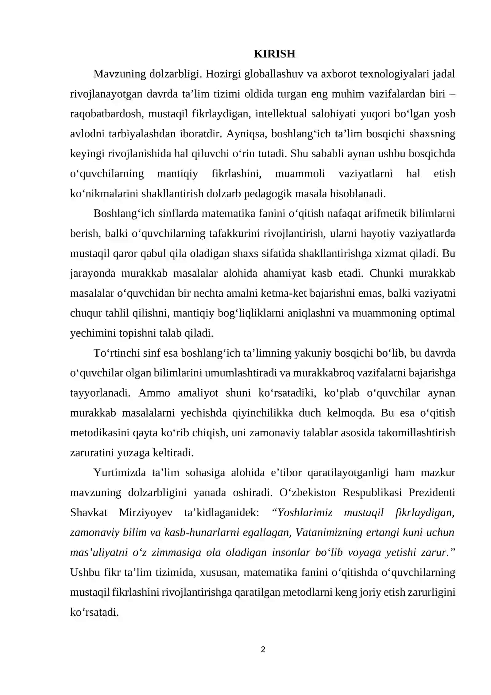 To'rtinchi sinfda matematikadan murakkab masala va ularni yechishga o'rgatish metodikasi 2