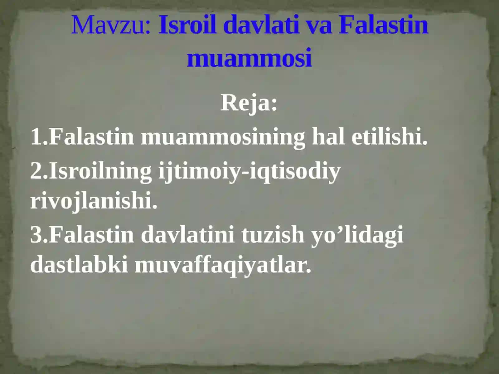 Isroil davlati va Falastin muammosi 2