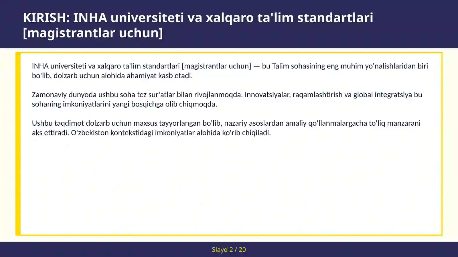 INHA universiteti va xalqaro ta'lim standartlari [magistrantlar uchun] 2