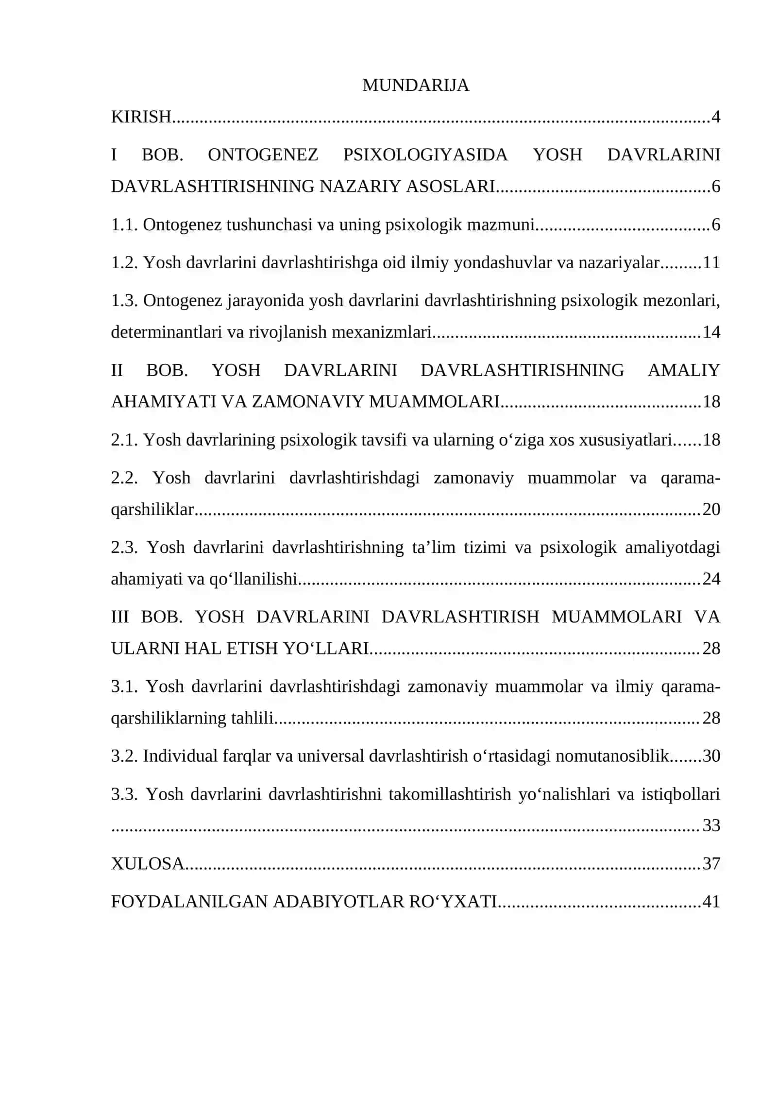 Ontogeniz psixologiyasi fanidan Ontogenez psixologiyasida yosh davrlarini davrlashtirish muammolari mavzusidagi kurs ishi 2
