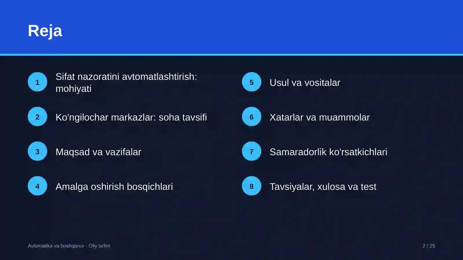 Ko'ngilochar markazlarda sifat nazoratini avtomatlashtirish 2