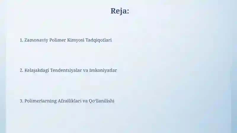 Zamonaviy Polimer Kimyosi Tadqiqotlari 2