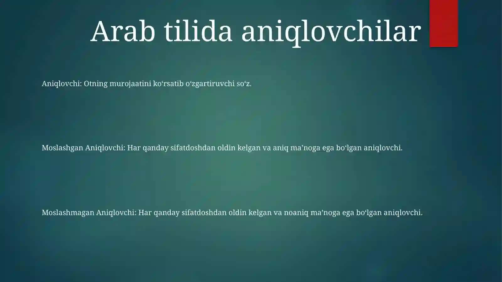 Arab Tilida Moslashgan Aniqlovchi VaMoslashmaganAniqlovchi 2
