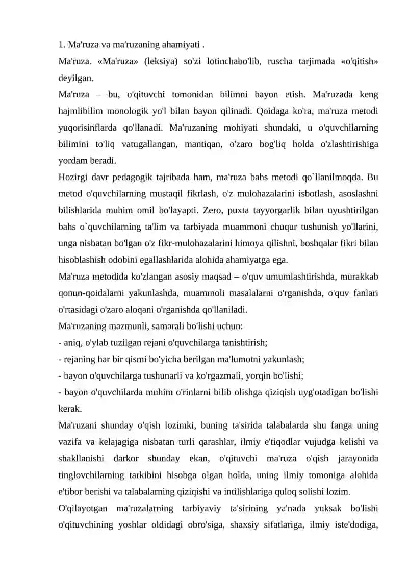 Ma'ruza va Ma'ruzachigа Qo'yilgan Pedagogik Talаblаr 2