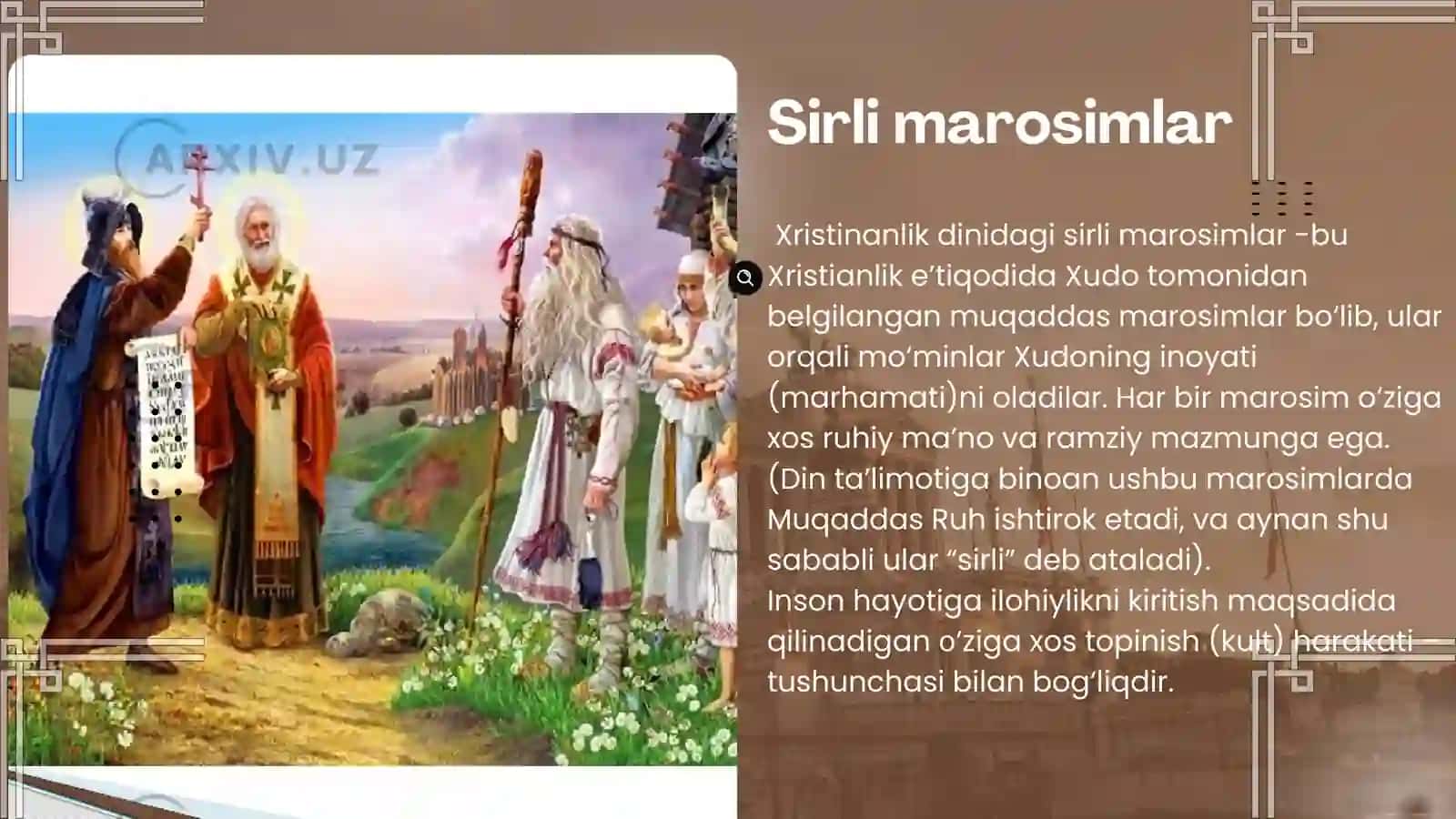 Xristianlik diniga xos bo’lgan “sirli marosimlar” va Xristianlik dinidagi yo’nalishlar. 2