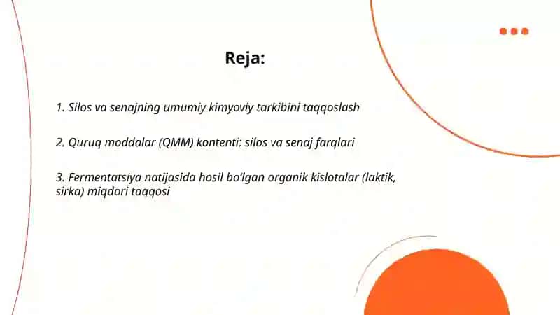Silos va senajning kimyoviy tarkibi va toʻyimliligini oʻrganish 2