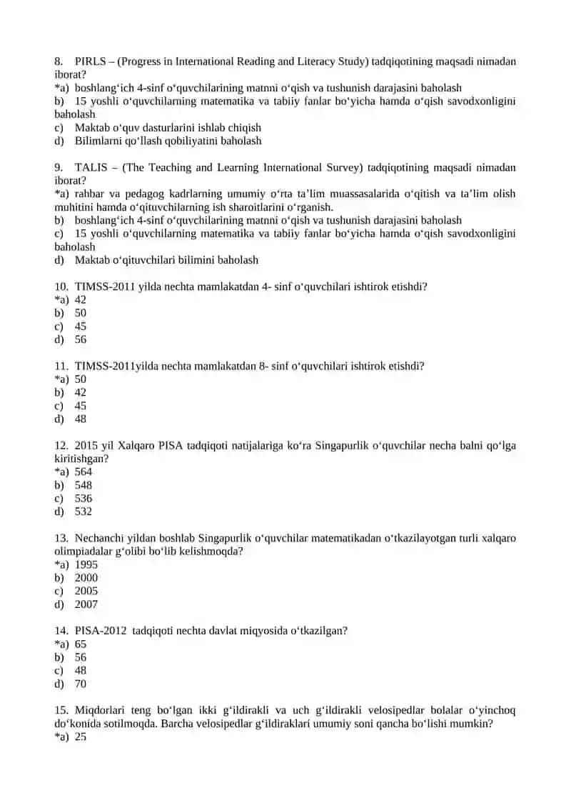2019 o‘quv yili uchun “Matematika” dan MOK uchun kirish va chiqish testi, oraliq nazorati topshiriqlari 2