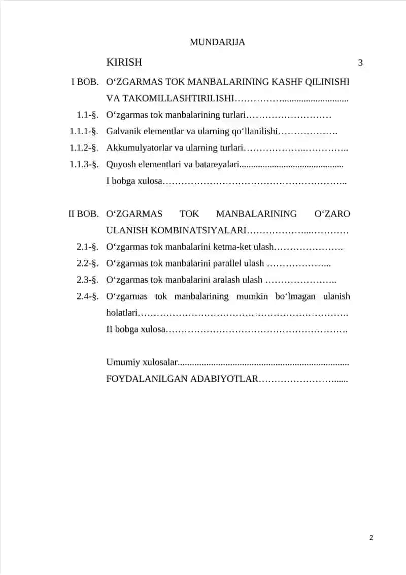 O‘zgarmas tok manbalarini mumkin bo‘lmagan kombinatsion ulanish holatlarini tadqiq qilish 2