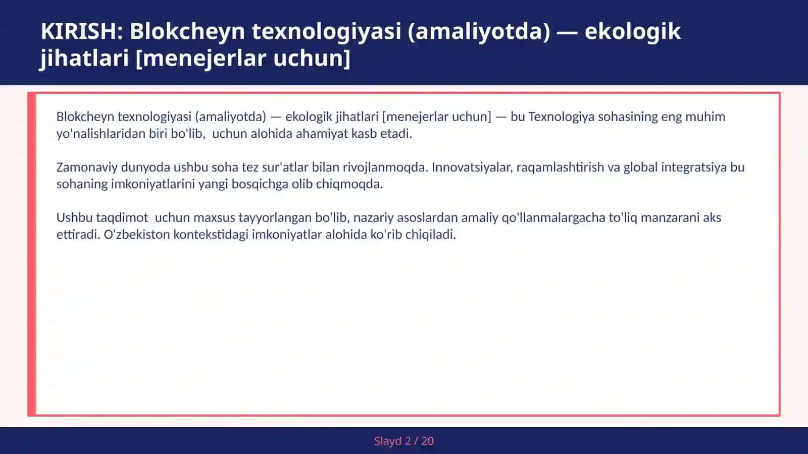 Blokcheyn texnologiyasi (amaliyotda) — ekologik jihatlari [menejerlar uchun] 2
