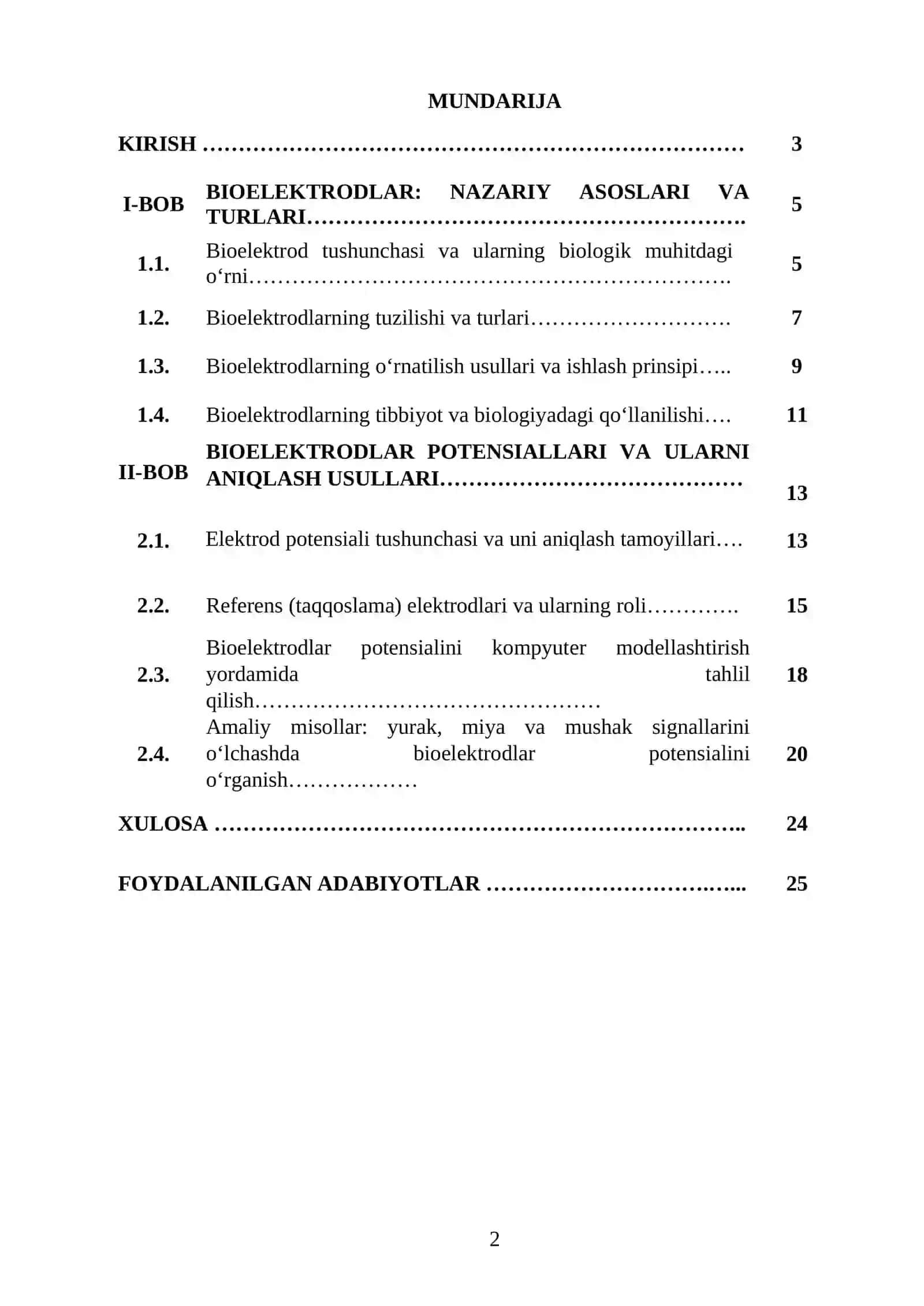 BIOELEKTRODLAR VA ULARNING POTENSIALLARI MAVZUSIDA YOZGAN KURS ISHI 2