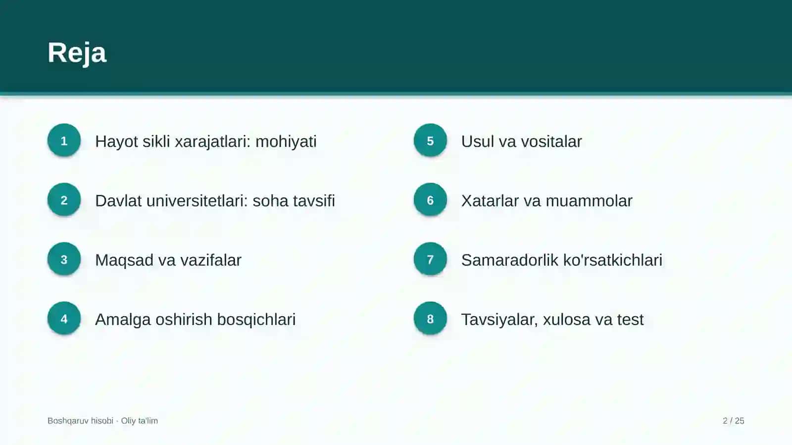 davlat universitetlarida hayot sikli bo'yicha xarajatlarni hisoblash 7424 2
