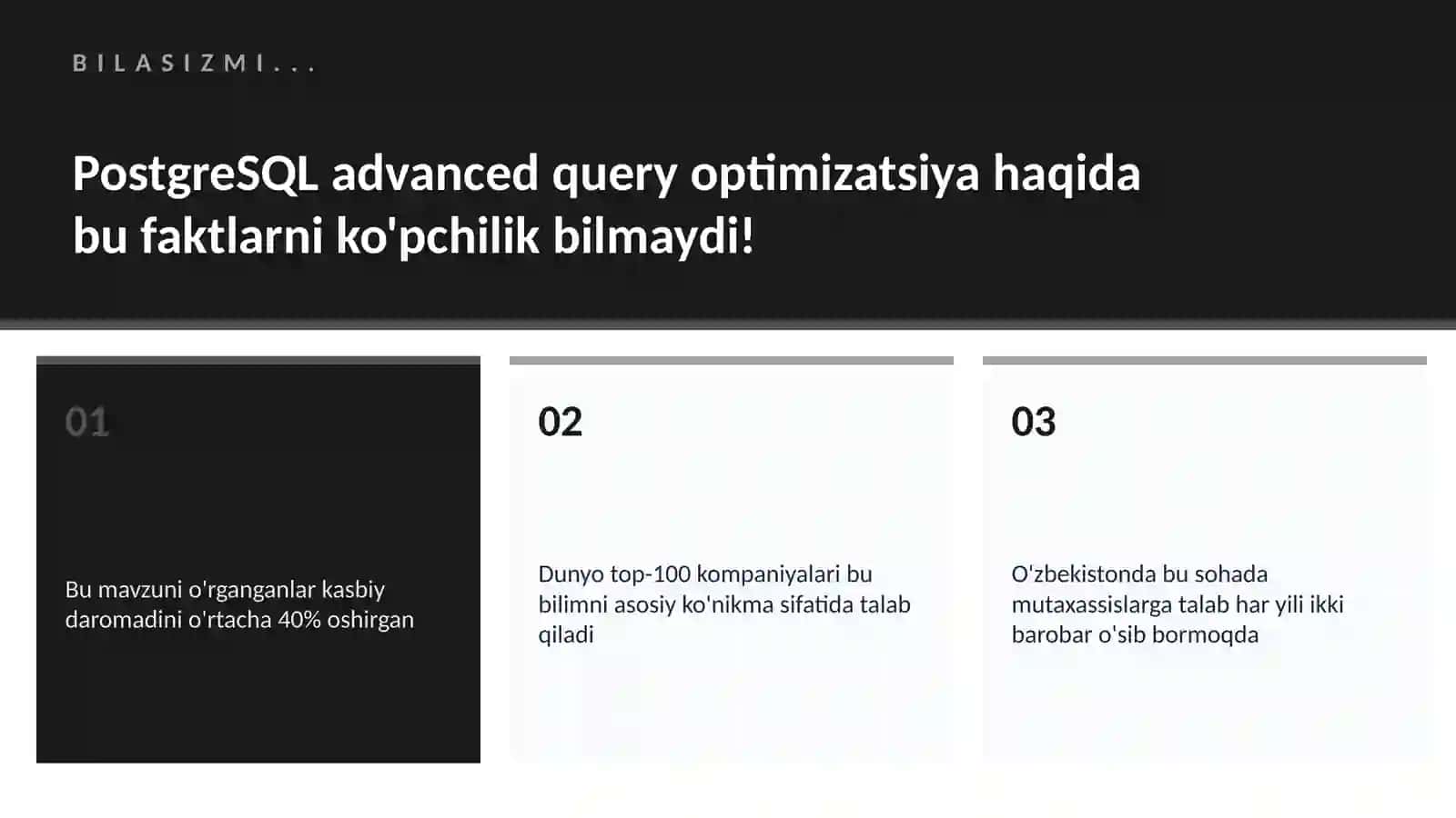 PostgreSQL advanced query optimizatsiya 2