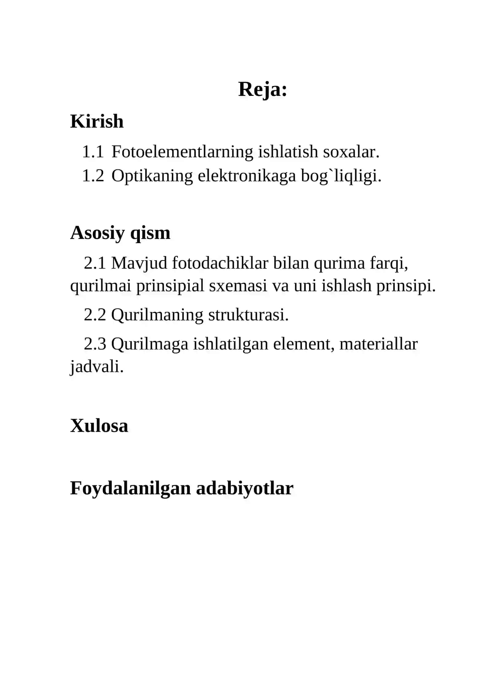 Fotorezistor yordamida xonalarni yoritish chiroqlarini boshqarish KURS ISH 2