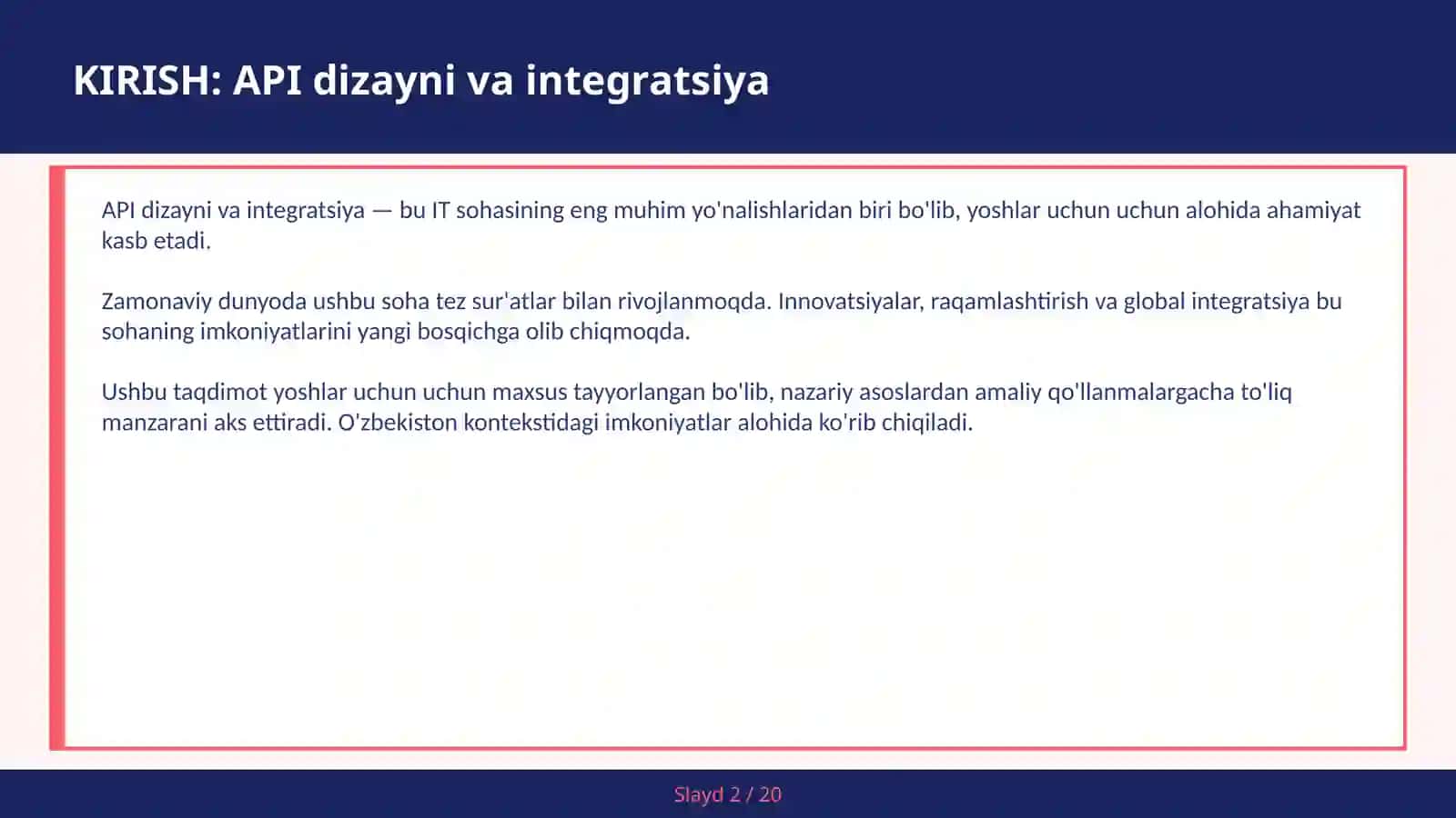 API DIZAYNI VA INTEGRATSIYA 2