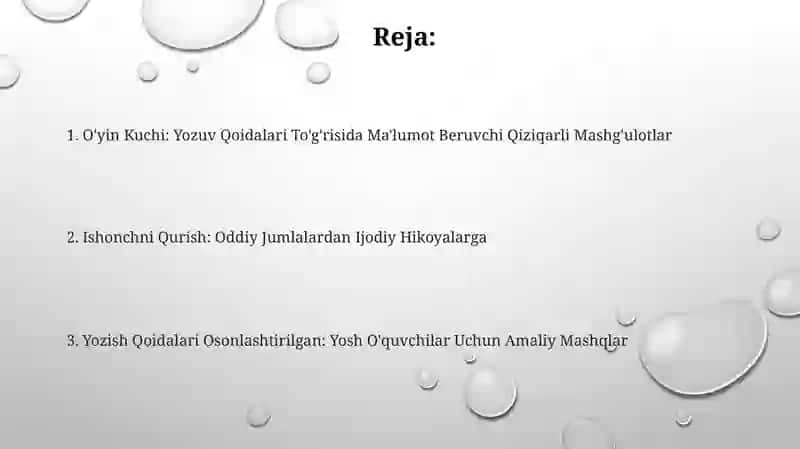 Yozuv qoidalarini bolalarga oʻrgatish usullari:Yozuv qoidalarini amaliy mashqlar orqali oʻrgatish 2