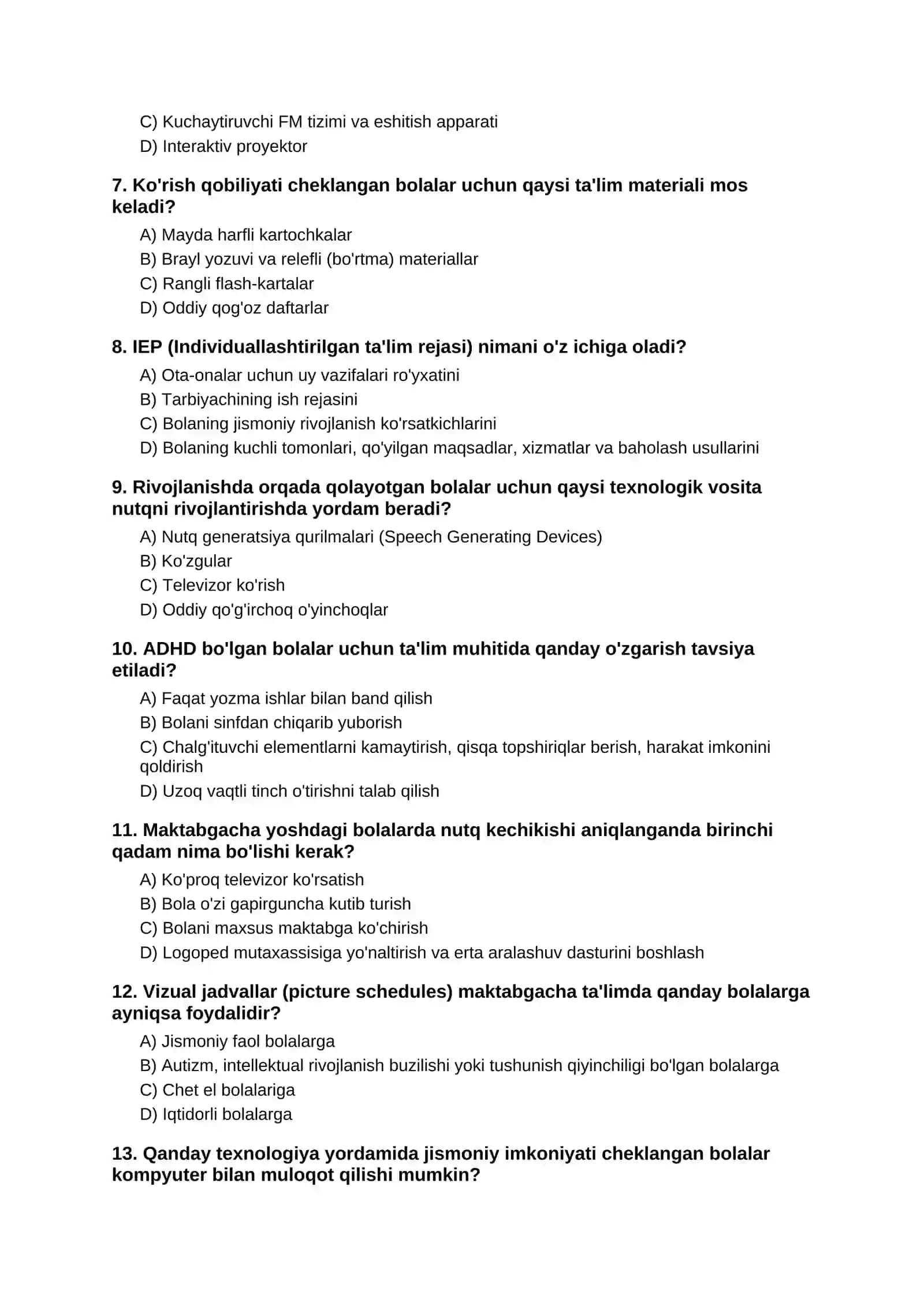 TA'LIM OLISHINI QO'LLAB-QUVVATLASH TEXNOLOGIYALARI TEST SAVOLLARI 2