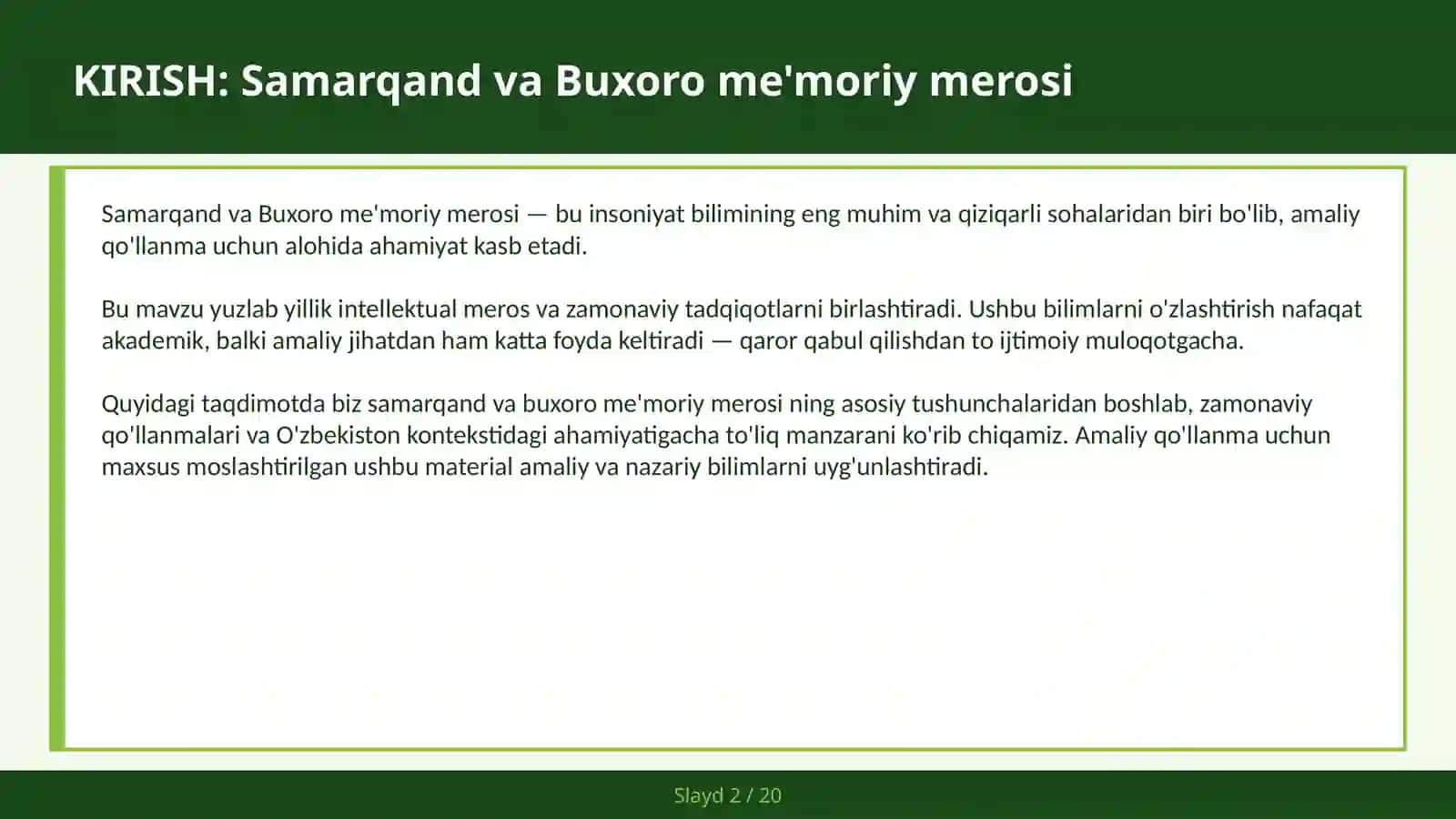 Samarqand va Buxoro me'moriy merosi 2