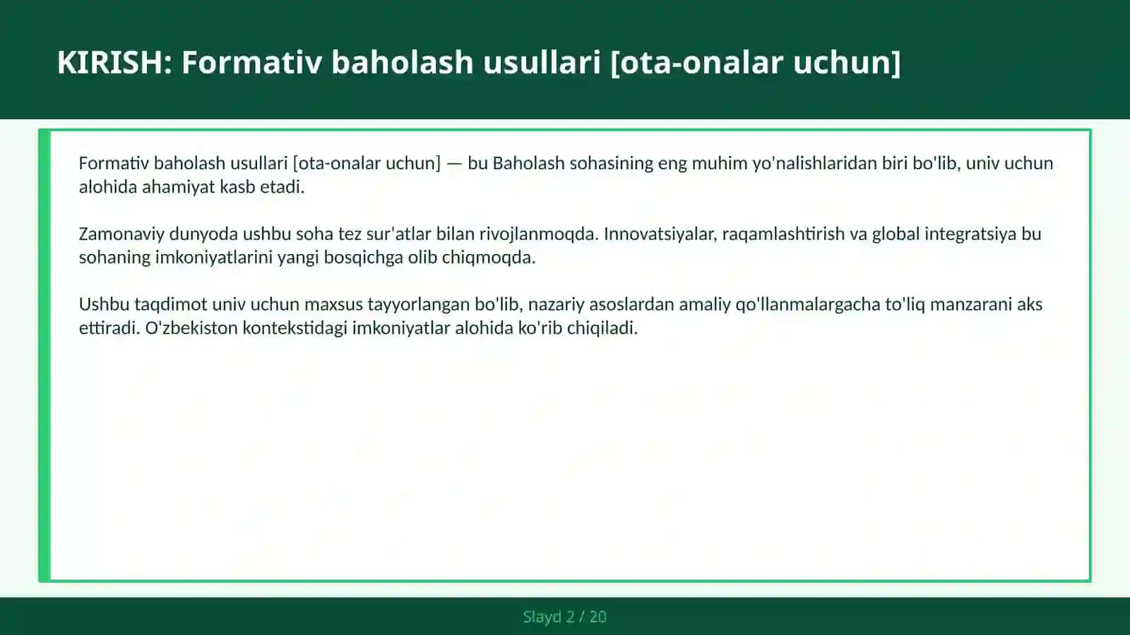 Formativ baholash usullari [ota-onalar uchun] 2