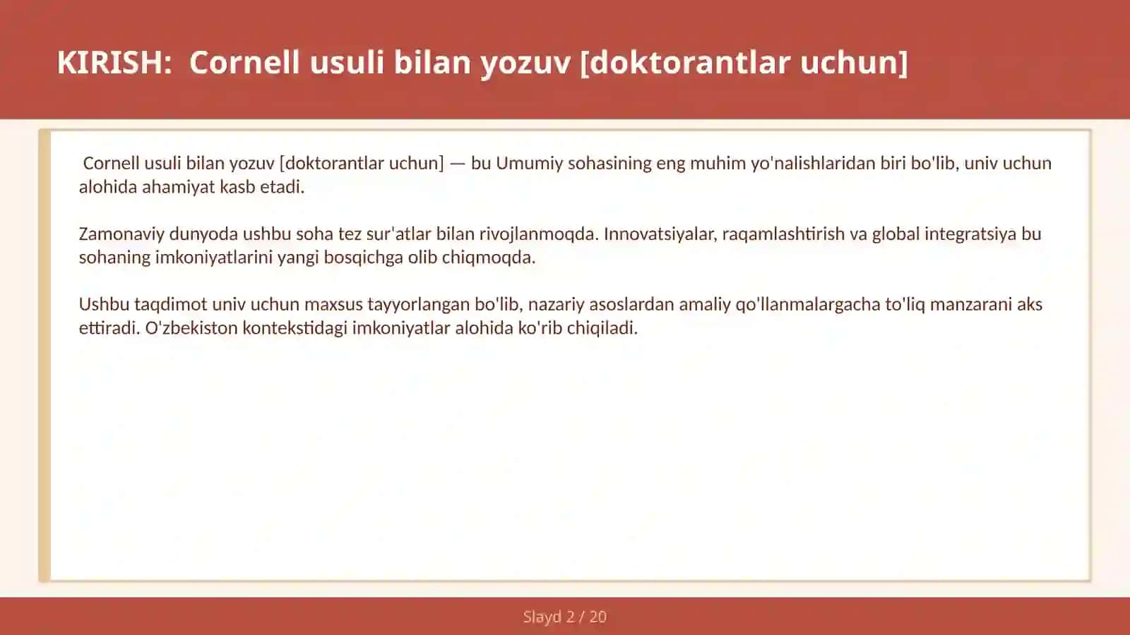 Cornell usuli bilan yozuv [doktorantlar uchun] 2