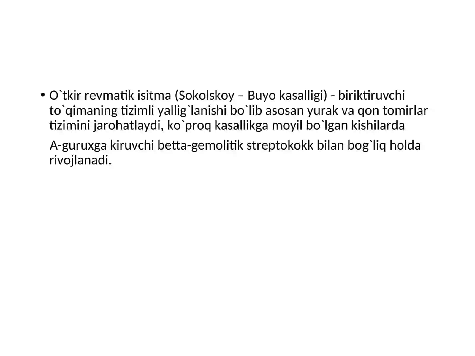 O`tkir revmatik isitma (Sokolskoy – Buyo kasalligi) 2