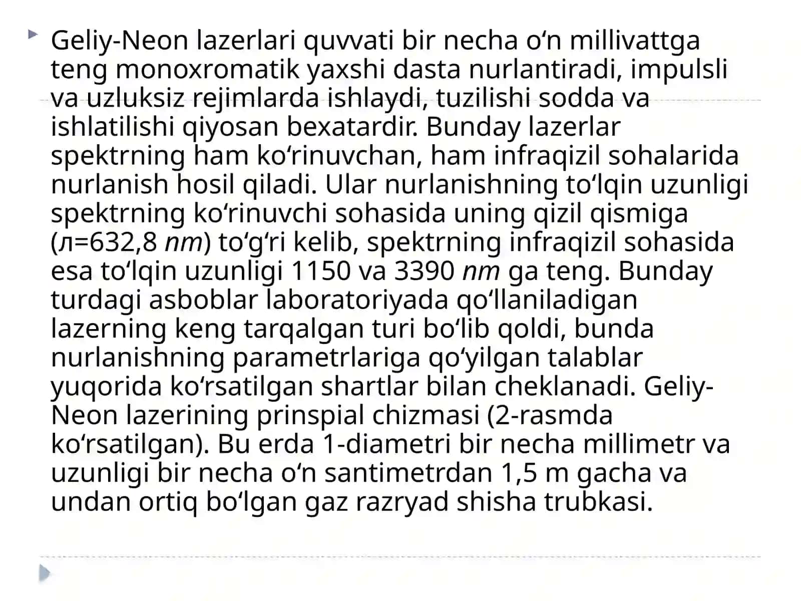 Geliy-Neon lazerlari ishlashinio'rganish 2