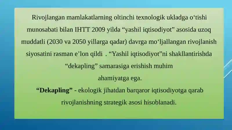 QISHLOQ XO‘JALIGINI “YASHIL IQTISODIYOT” ASOSIDA BARQAROR RIVOJANTIRISH YO‘LLARI. 2
