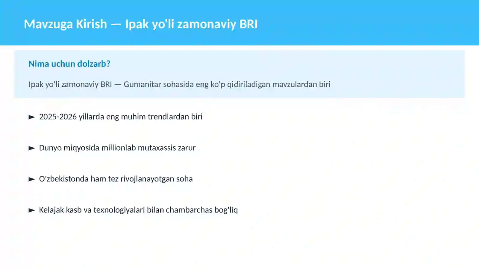 Ipak yo'li zamonaviy BRI 2