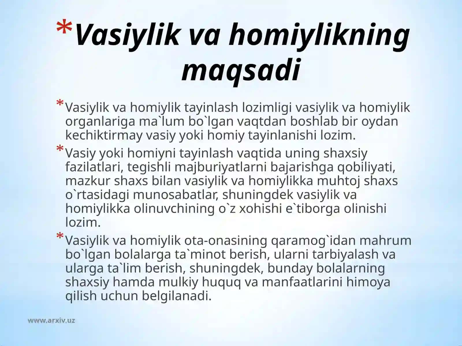 Vasiylik va homiylikni o`rnatish tartibi 2