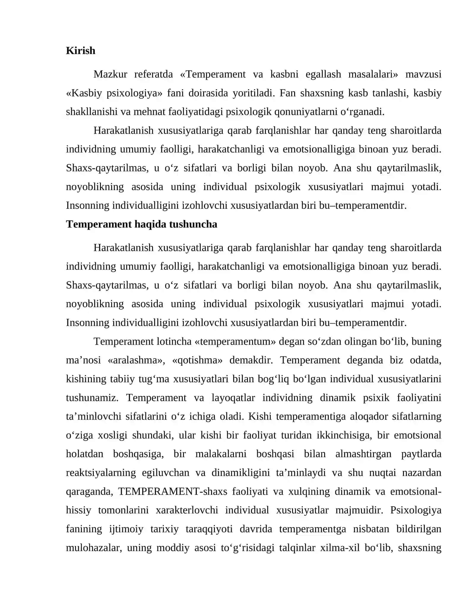 Temperament va kasbni egallash masalalari 2