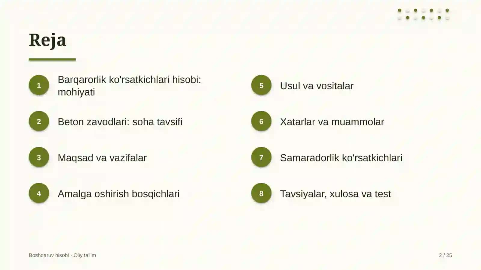 beton zavodlarida barqaror rivojlanish ko'rsatkichlari hisobi 2583 2