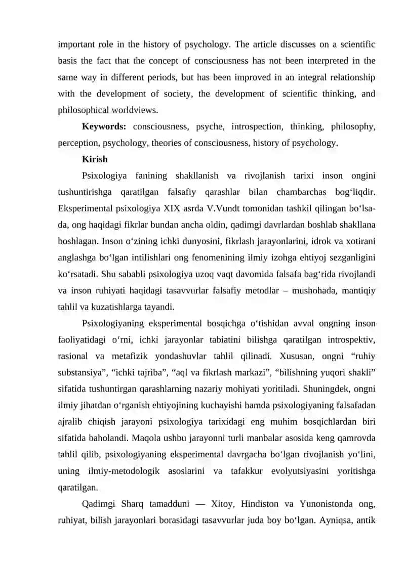 EKSPERIMENTAL PSIXOLOGIYA SHAKLLANISHIGA QADAR PSIXOLOGIYANING ONG HAQIDAGI FAN SIFATIDA RIVOJLANISHI 2