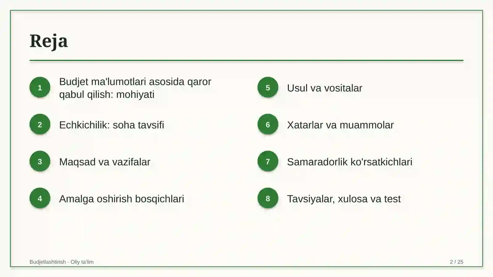 Echkichilikda budjet ma'lumotlari asosida qaror qabul qilish 2