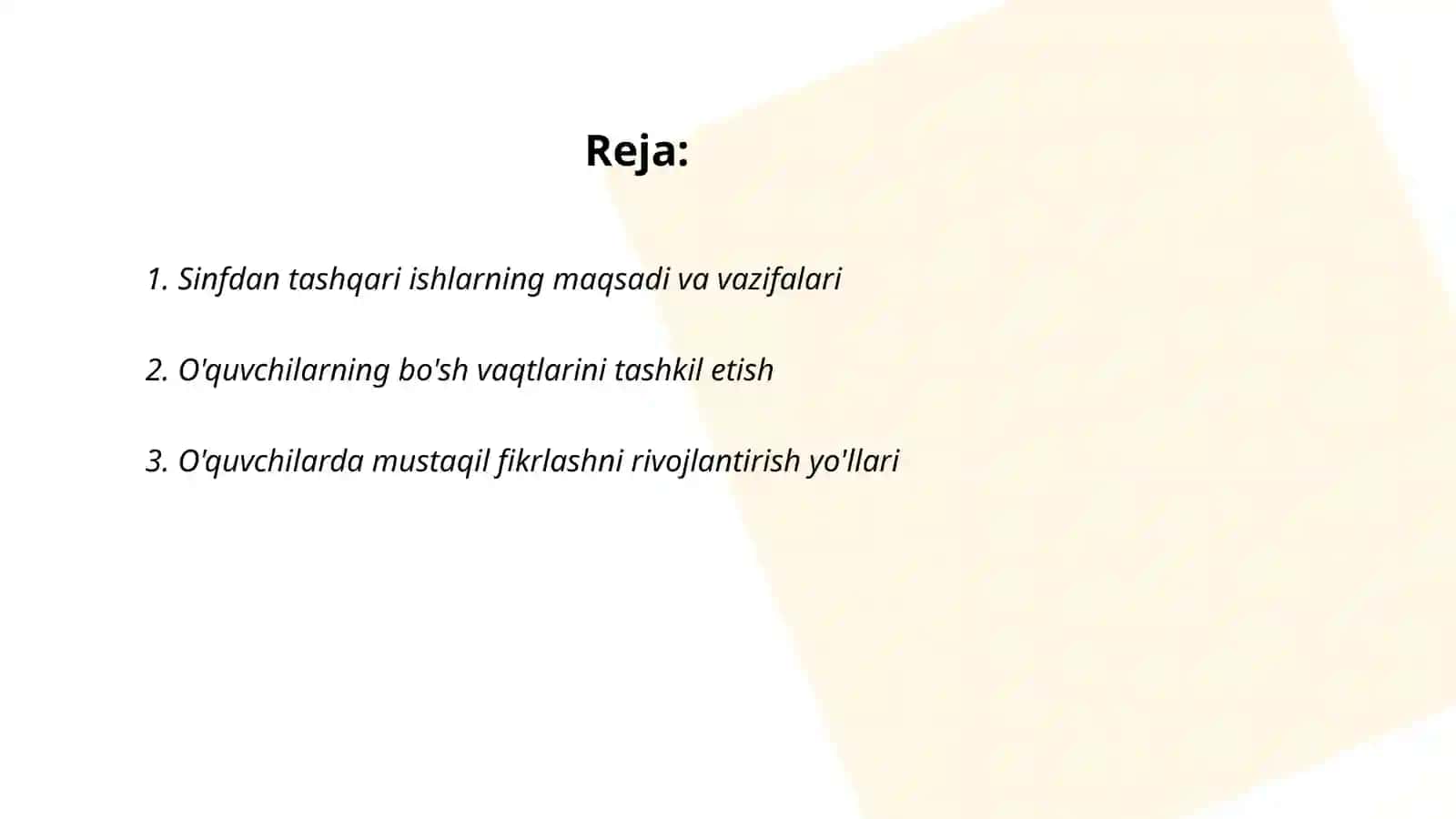 Sinfdan tashqari ishlarni tashkil etish 2