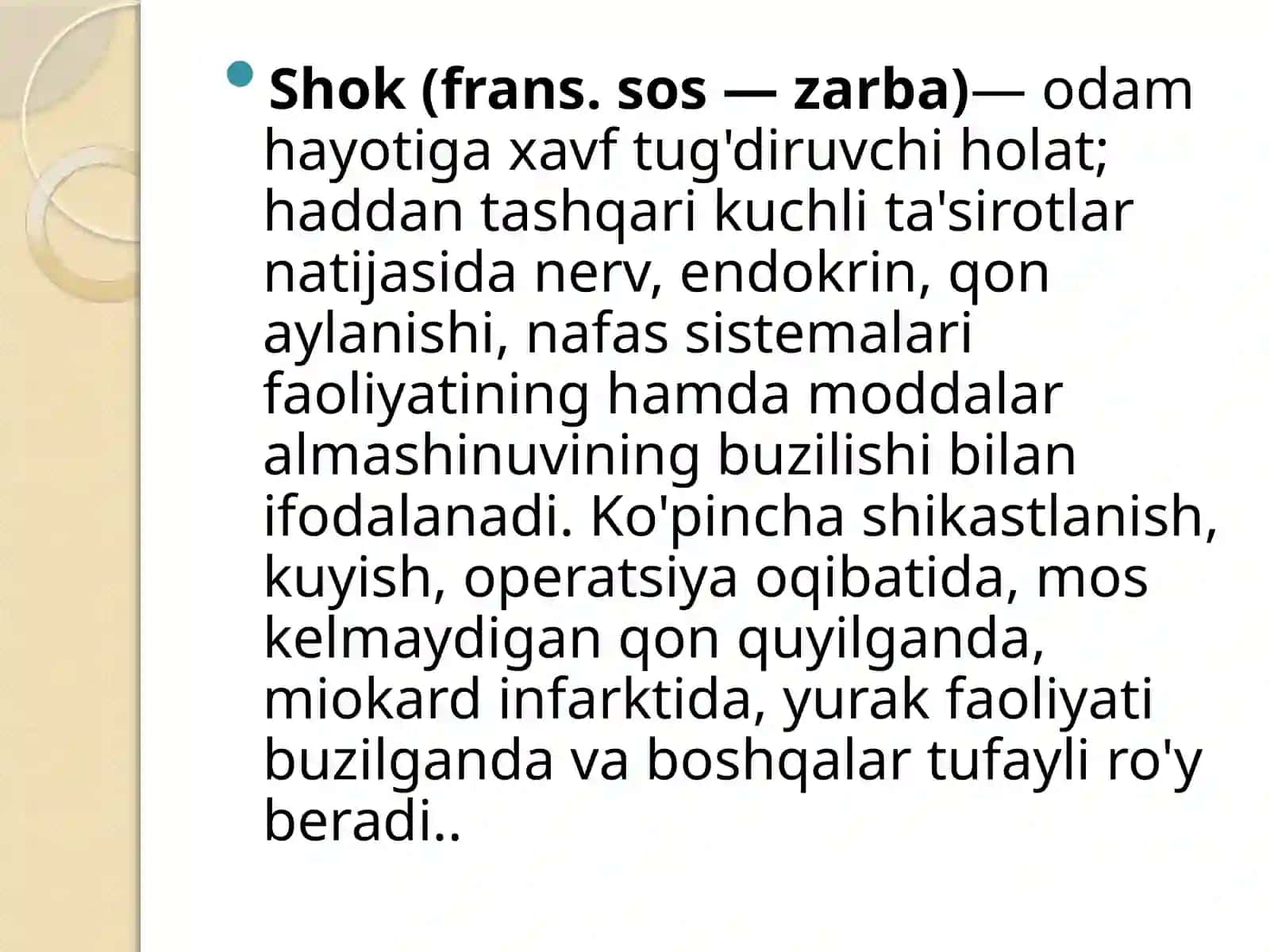 Kardiogen shok klinikasi va davo choralari 2