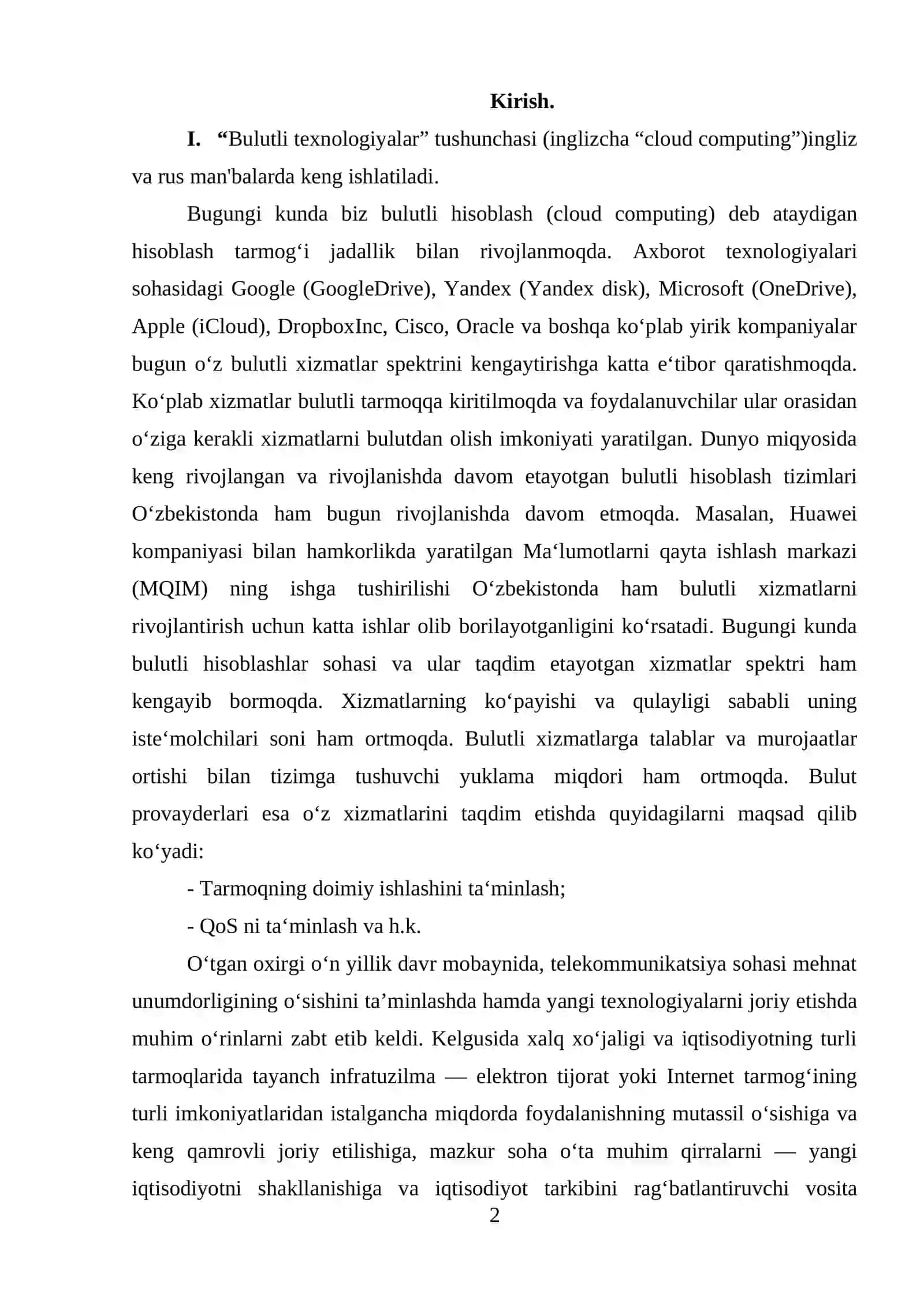 Bulutli texnologiyalar va buluti hisoblash. Bulutli hisoblash hizmatlarini yetkazib berish modellari 2